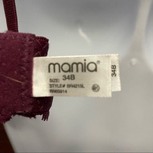 NWT Mamia Wine Colored Lace Padded Bra With Cream Stitching Detail Size 34B - Picture 5 of 11